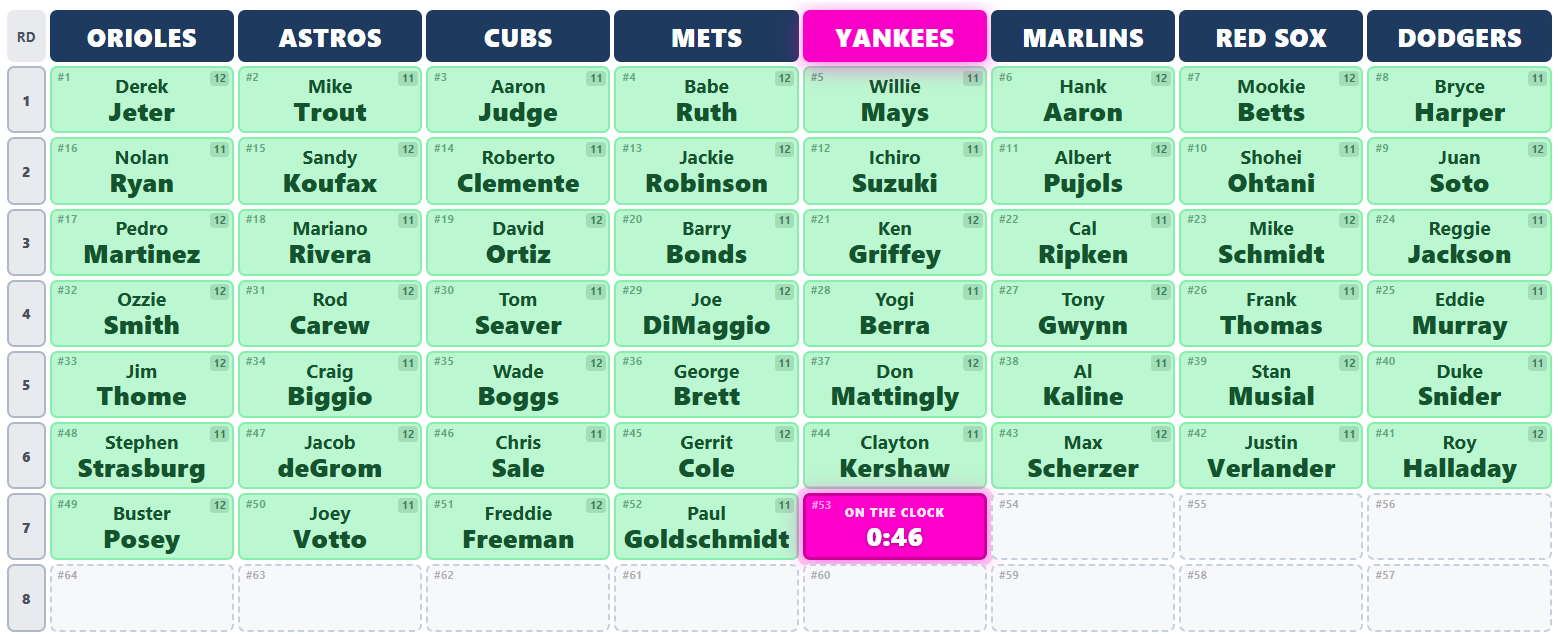 ezDraft live draft board